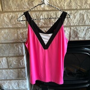 Worthington v-neck/back tank blouse pink black large